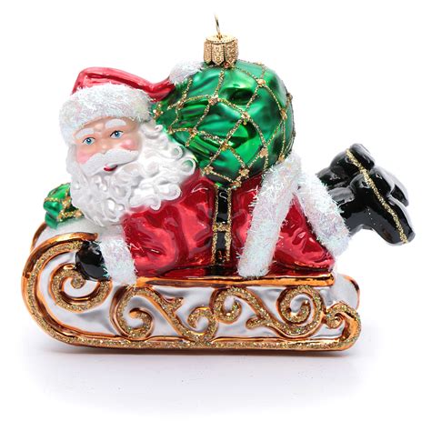 Blown glass Christmas ornament, Santa Claus with sled | online sales on ...