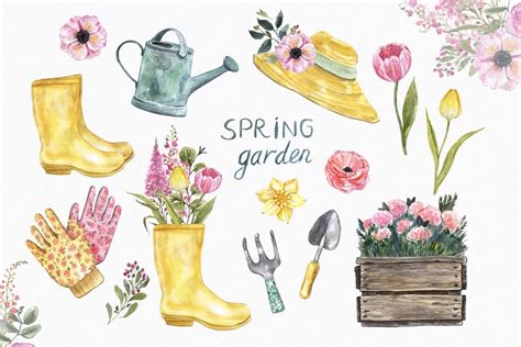 Watercolor Garden Clipart Floral Gardening Illustration (568932 ...