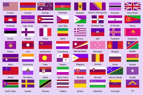 Some flags of the world but the blue color is replaced by purple : vexillology