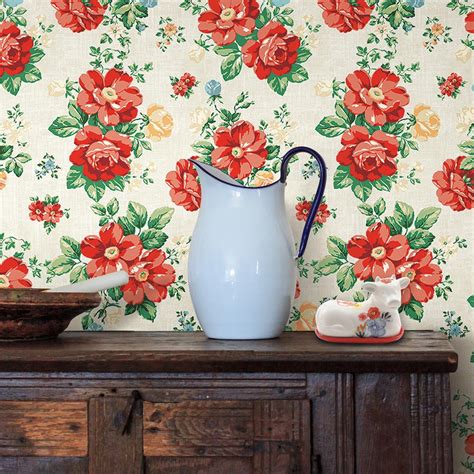 Red Floral Peel And Stick Wallpaper / Red Barrel Studio Pamphile Botanical Floral 10 L X 24 W ...