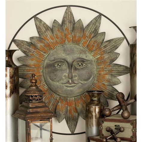 Litton Lane Metal Brown Indoor Outdoor Sun Wall Decor with Distressed Copper Like Finish 93707 ...