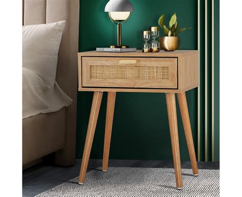 Oikiture Bedside Tables Drawers Rattan Wood Storage Cabinet Nightstand Bedroom in 2022 | Bedroom ...