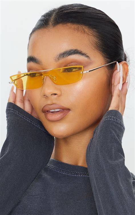 Yellow Lens Squashed Square Sunglasses | PrettyLittleThing CA