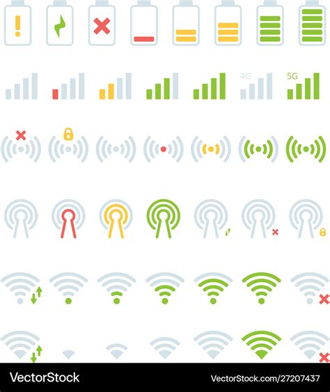 Mobile status bar icon gsm battery levels wifi Vector Image