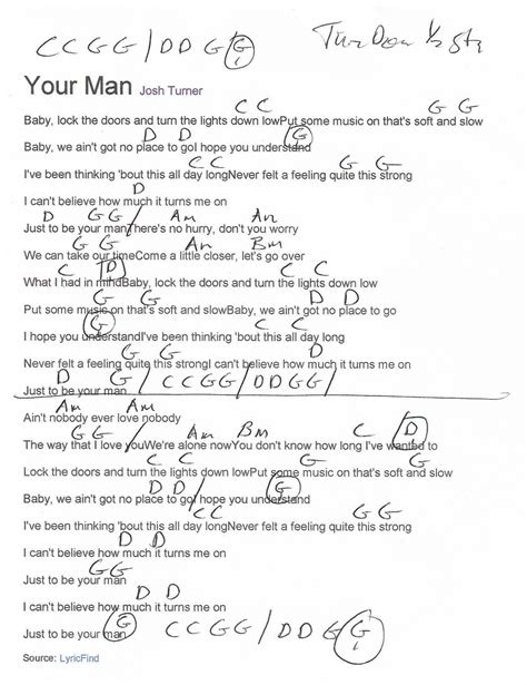 Your Man (Josh Turner) Guitar Chord Chart - G Major - Tune down 1/2 step | Josh turner, Guitar ...