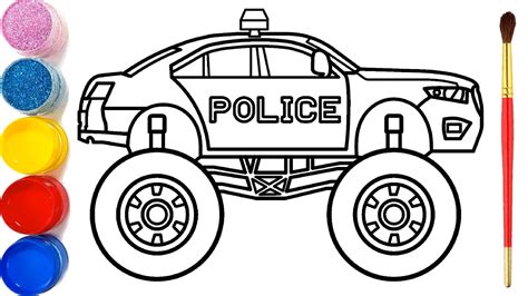 Vẽ và tô màu xe cảnh sát Bé Học /Tô Màu Glitter /Police car Coloring Pages For Kids - YouTube