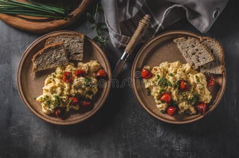 Scrambled eggs with herbs stock image. Image of fresh - 108180759