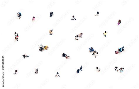 Group of people top view in focus on white background social distancing ...