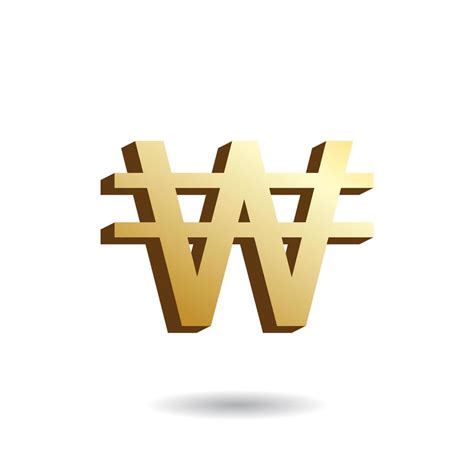 3D Vector illustration of golden won sign isolated in white color background. South Korean ...