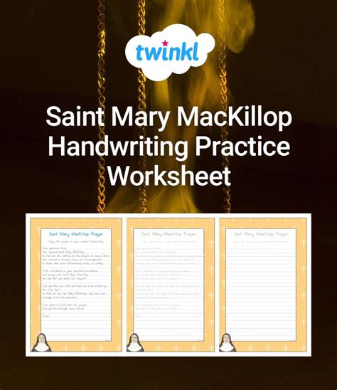 Saint Mary MacKillop Handwriting Practice Worksheets - Use this Mary ...