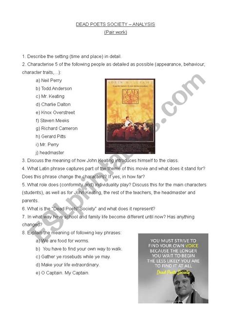 Dead Poets Society Analysis - ESL worksheet by bgwies