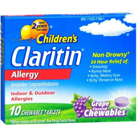 CLARITIN Children's Allergy Chewable Tablets Grape Flavored 10 Tablets ...