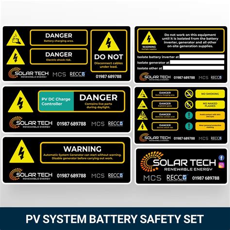 Solar PV System Battery Stickers & Electrical Safety Label Packs ...