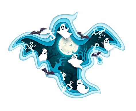 Halloween paper cut ghost with double exposition 26618483 Vector Art at ...