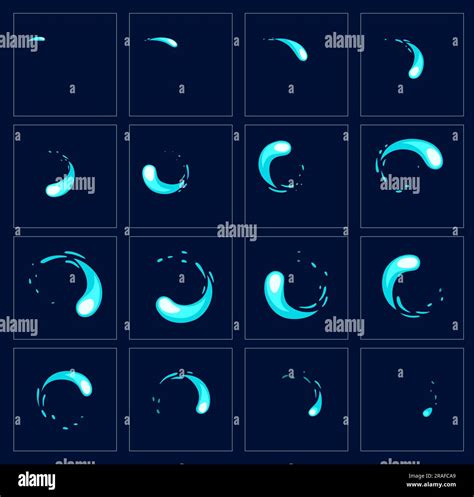 Water motion sprite sheet of animated swirl, vector cartoon animation of liquid effect for game ...