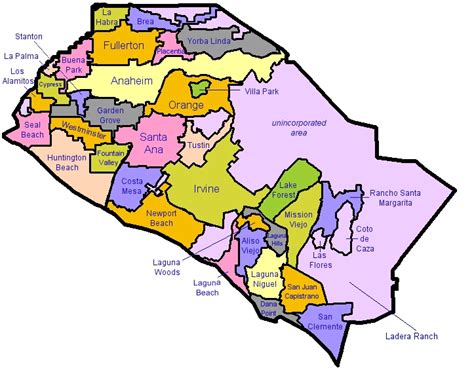 Map of Orange County, CA | City information, Unincorporated areas, school districts, real estate ...