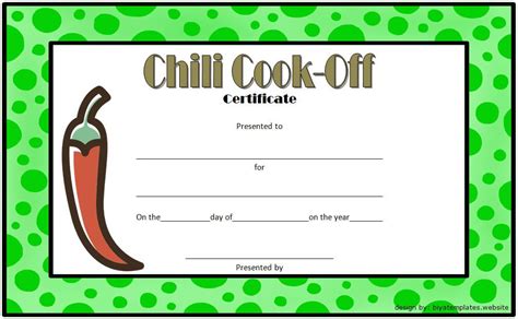 Chili Cook Off Certificate Template Free