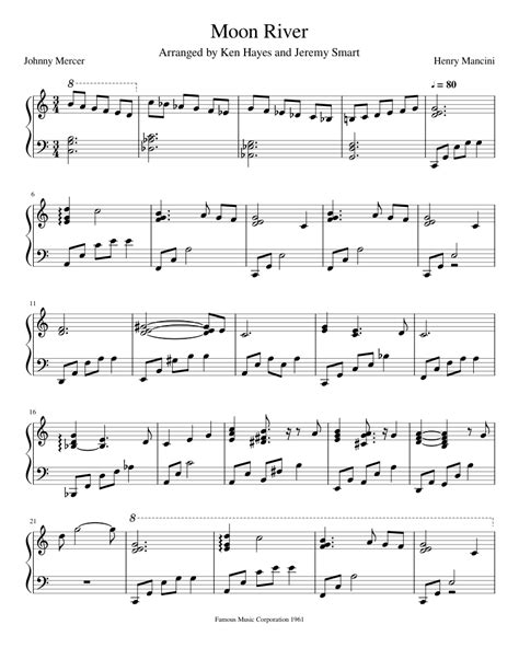 Moon River Sheet music for Piano | Download free in PDF or MIDI | Musescore.com