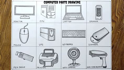 Computer parts drawing easily for School project/ How to draw computer parts step by step so ...