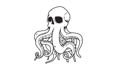 kraken fantasy isolated on white background. outlined cartoon drawing ...