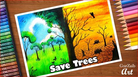 How to draw save trees poster chart for school students (very easy) step by step In this oil ...