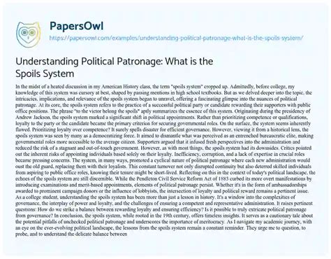 Understanding Political Patronage: What is the Spoils System - Free ...