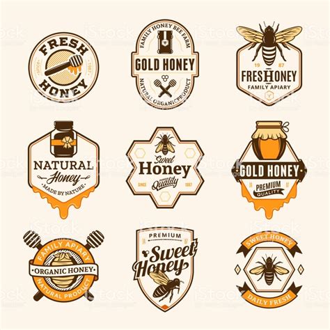 Vector honey labels and icons for honey products, apiary and ...