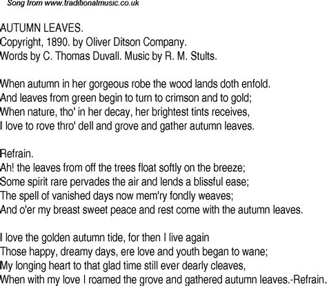 Old Time Song Lyrics for 30 Autumn Leaves