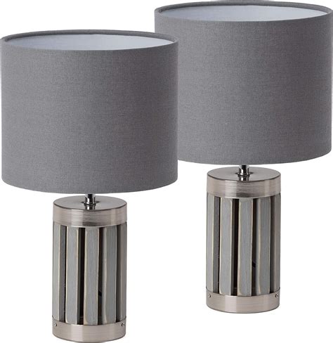 BRUBAKER - Lampe de table/de chevet - Lot de 2 - Design moderne - Hauteur 33 cm - Pied en Bois ...