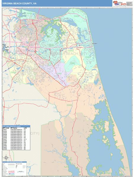 Virginia Beach County VA Wall Map Color Cast Style By MarketMAPS | Virginia Map