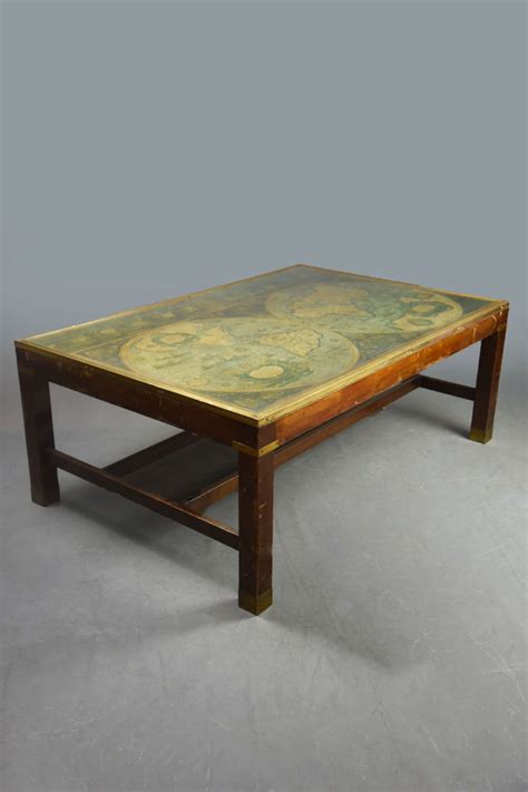 Mahogany & Brass Coffee Map Table - The Classic Prop Hire Company