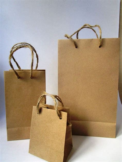 Small natural brown rustic paper bags.Natural handles . PK. of | Etsy ...