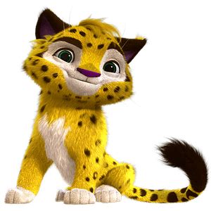 a cartoon cheetah is sitting down and smiling