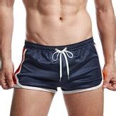 AIMPACT Mens Gym Shorts 70s 80s Retro Workout Running Bodybuilding Shorts with Liner(BlueRed S ...