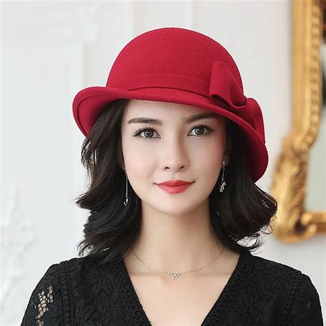 Beckyruiwu Women Winter 100% Wool Felt Hats Lady Party Formal Up turn Brim Bowknot Woolen Fedora ...