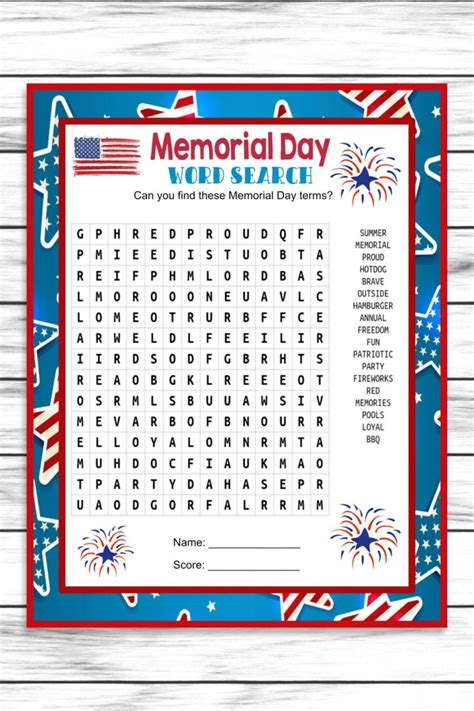 Memorial Day Word Search Game, Printable Kids Activity Sheet, Instant ...