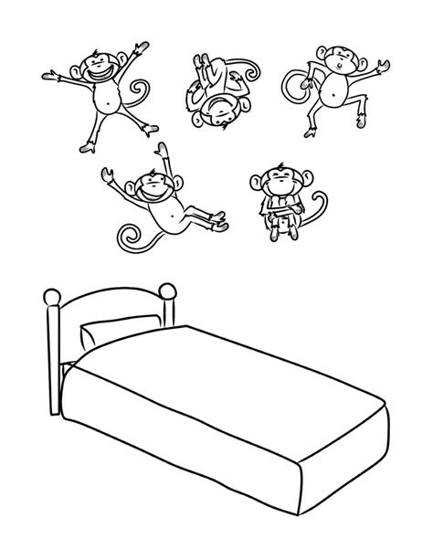 Coloring pages 5 five little monkeys jumping bed | five little monkey jumping on the bed ...