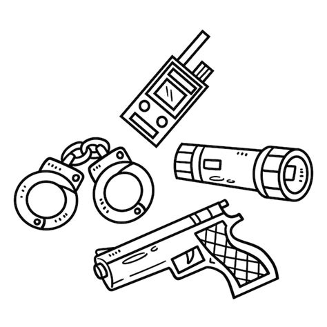 Premium Vector | Police officer equipment isolated coloring page