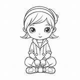 Cartoon Girl Sitting Down Coloring Page Outline Sketch Drawing Vector  sketch template