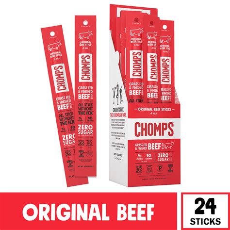 Chomps Beef Jerky Sticks, Original Beef, Keto Snack, Meat Stick, Paleo ...