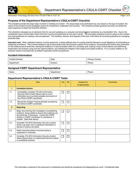 Department Incident Response Checklist