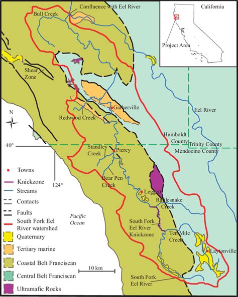 Location map of the South Fork Eel River basin in context of regional ...