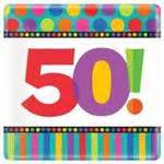 Square 50th Birthday Cake Plates 8 pack