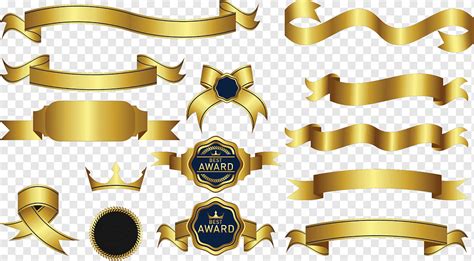 Gold ribbon banners, golden award badge, png | PNGWing