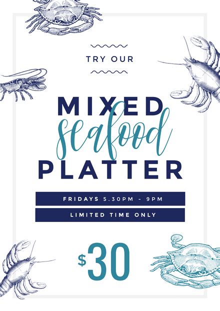 Mixed Seafood Platter design with crab illustrations - Easil