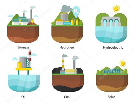 Generación tipos de energía vector de plantas de energía renovables ...