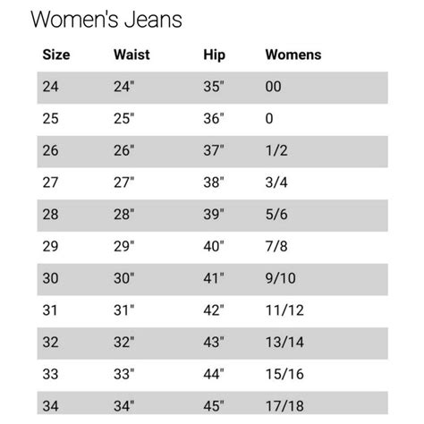 Women's Bke Jeans Size Chart