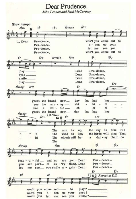 The Beatles DEAR PRUDENCE Sheet music | Easy Sheet Music