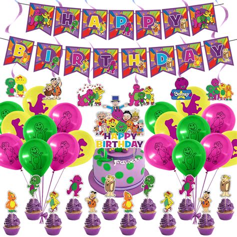 Buy Barney Party Supplies, Barney and Friends Theme Birthday Party Decorations for Kids Adults ...