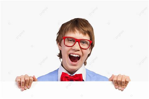 Boy In Red Glasses Holding White Square Look Board Face Photo Background And Picture For Free ...